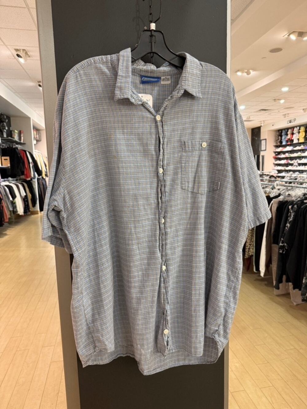 90s Billabong Vintage Baby Blue Micro Plaid Short Sleeve Button Up Surf Shirt
